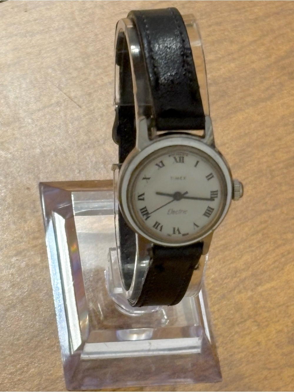 Timex Silver Case Black Leather Strap Women's Watch